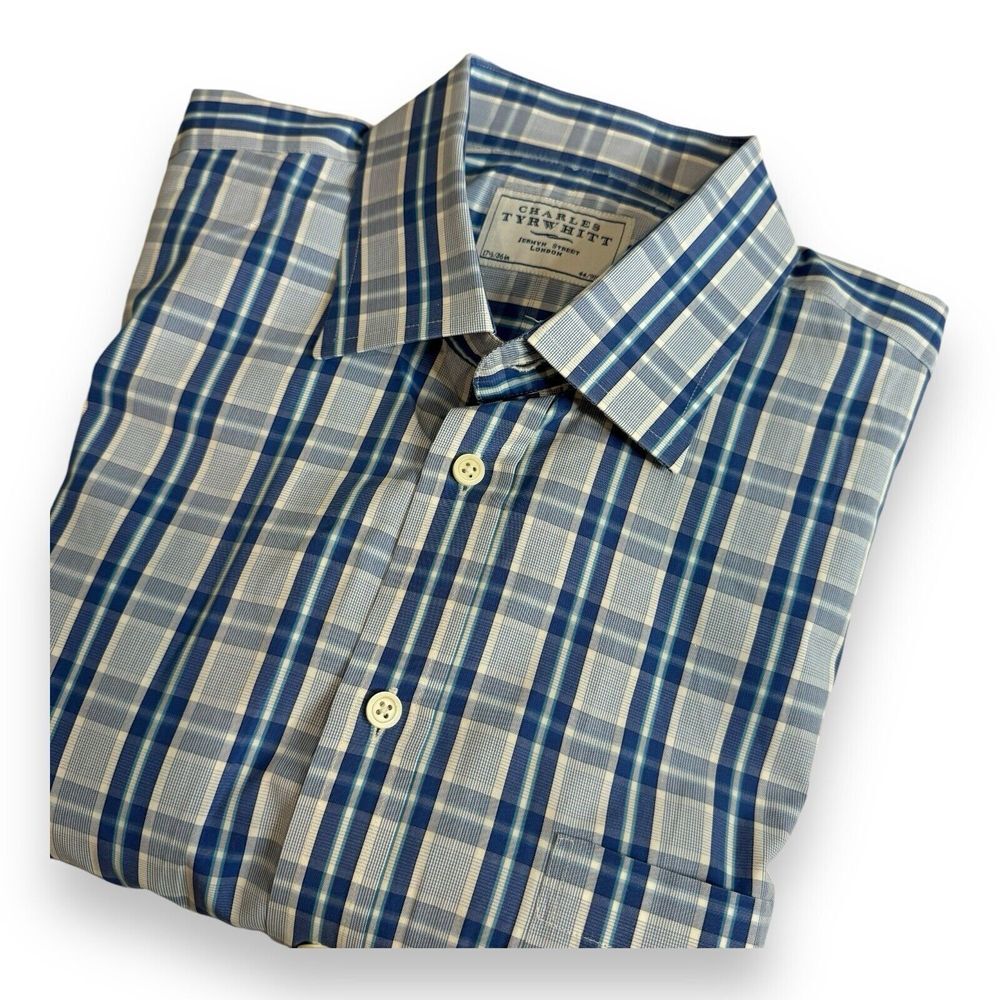Charles Tyrwhitt Button Up Dress Shirt Men's 17.5/36 Plaid Long Sleeve